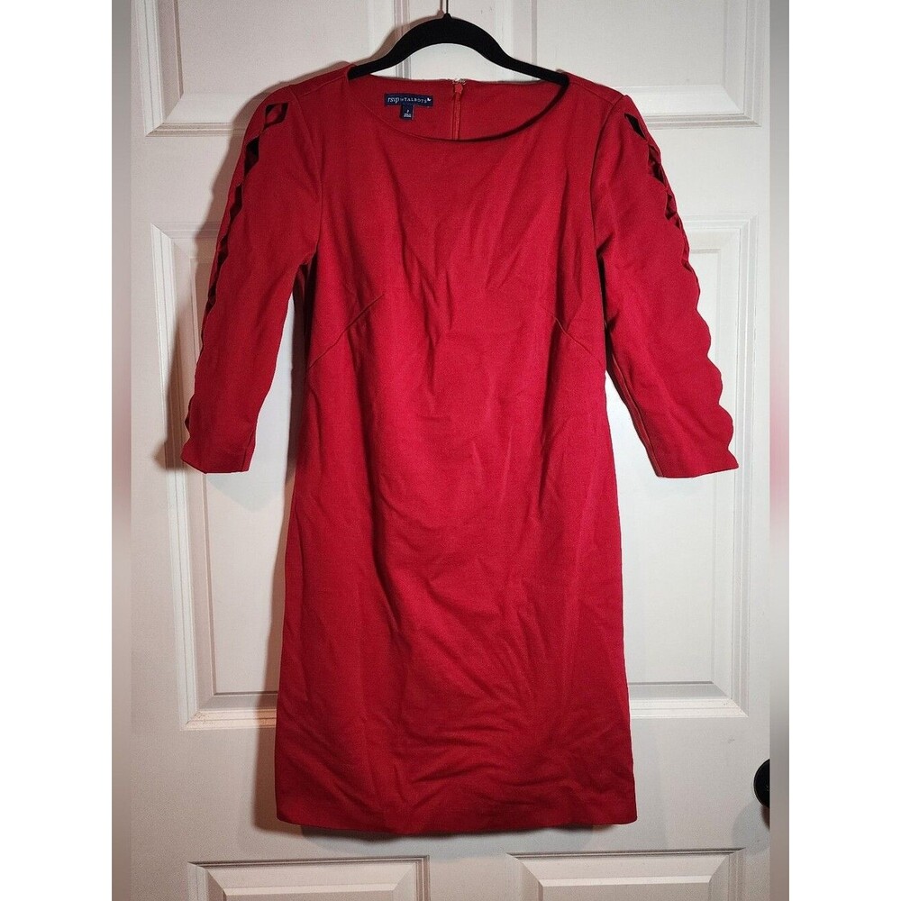 RSVP by Talbots Red Sheath Dress Lattice Cutout Sleeve Ponte Knit Cocktail Sz 2